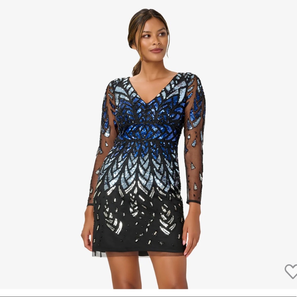 Adrianna Papell HAND-BEADED SHORT SHEATH COCKTAIL DRESS IN BLACK, size 16